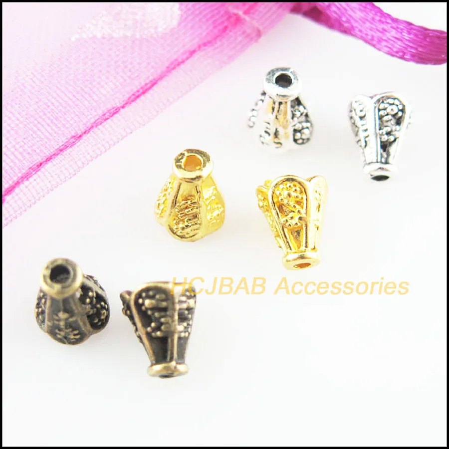 Fashion 100Pcs Retro Tibetan Silver Antiqued Bronze Gold Color Horn Flower Spacer End Beads Charms 5.5x6.5mm