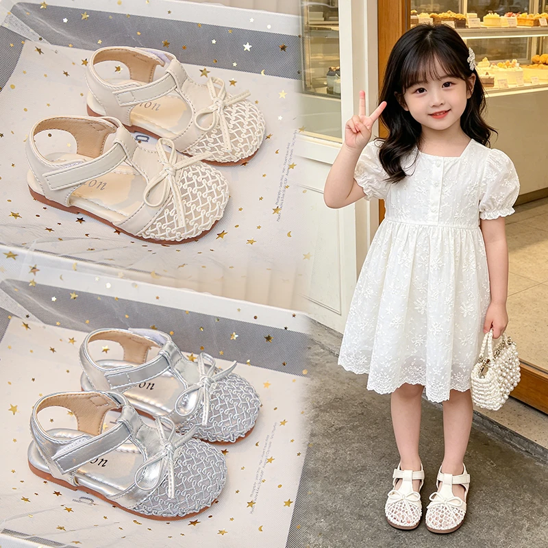 YUYIN Girls' Sandals, Breathable Mesh Weaving Cute Summer Children's Shoes Bowknot Comfortable Round-toe Children's Sandals