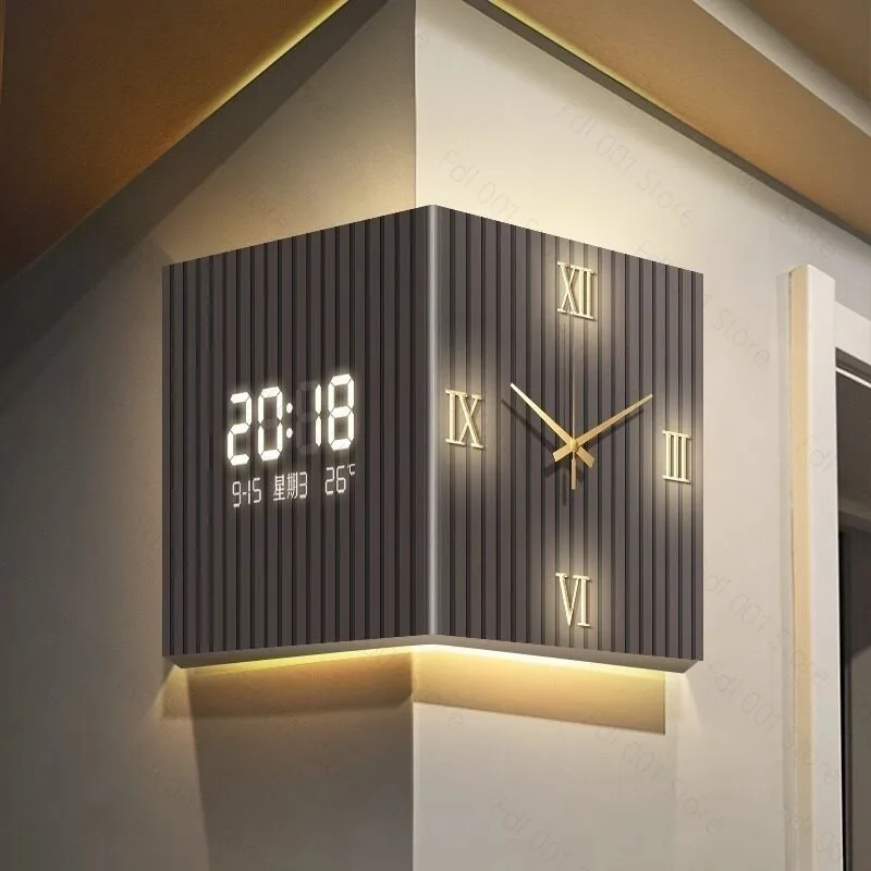 Frameless Double-Sided Corner Clock Space Saving Wall Decor for Living Room Bedroom Home Office