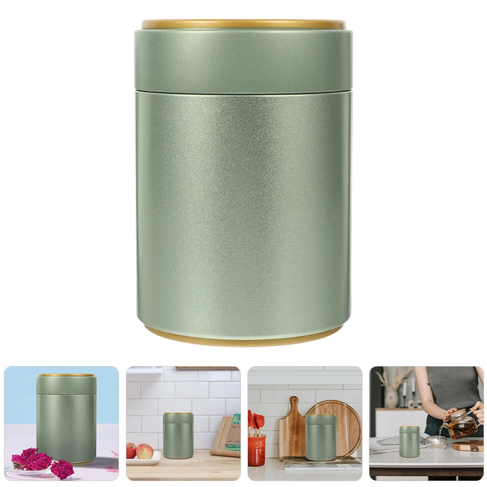 

2 Pcs Tea Tin Can Loose Leaf Organizer with Cover Metal Canisters Airtight Lids Coffee Small Tins Green Tinplate
