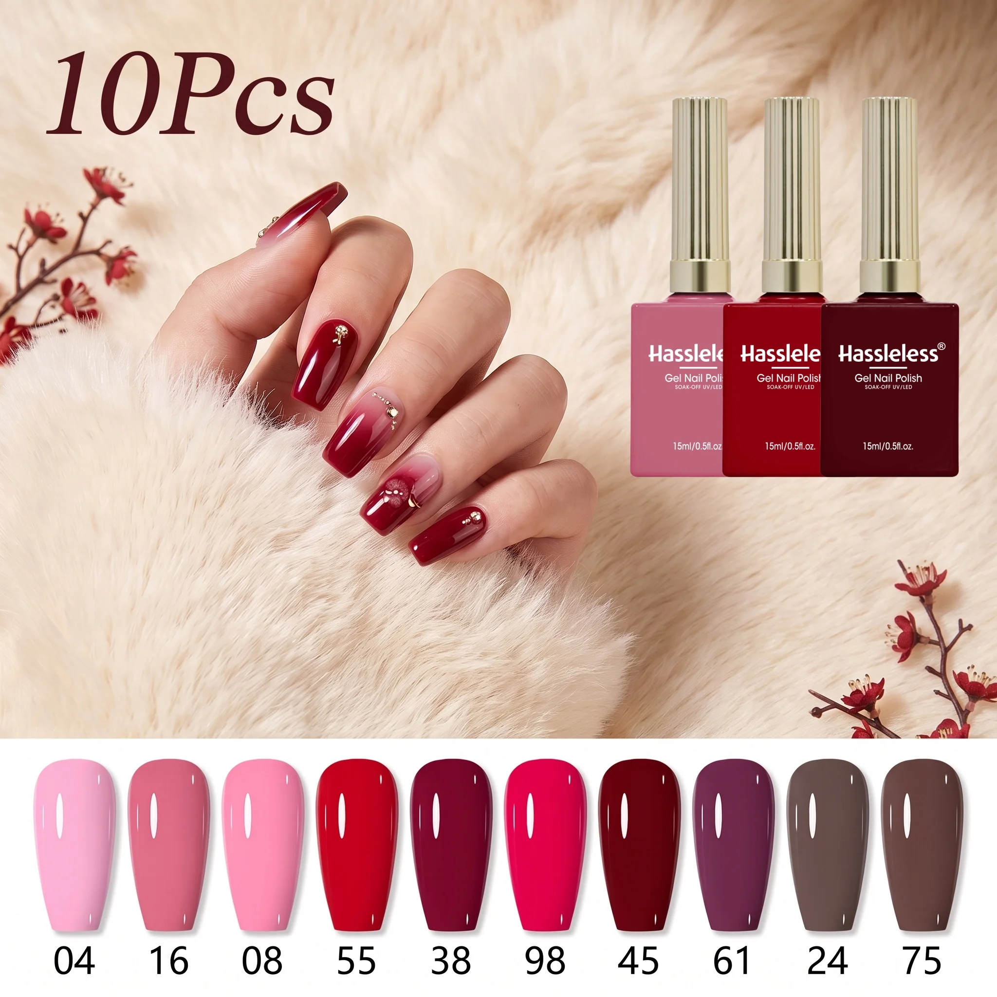 Hassleless 10Pcs Nail Polish Gel Set, Not Easy to Smudge or Fade, Even Beginners Can Apply It Smoothly in One Stroke, Achieving Salon-Quality Results