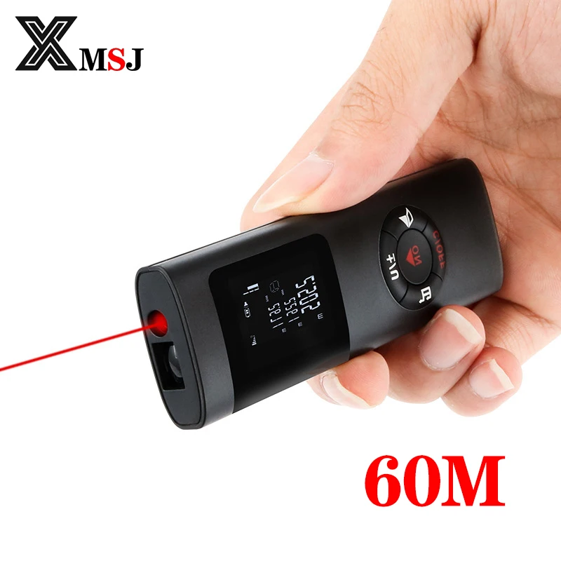 XMSJ Mini Laser Distance Meter 40M 60M Measure Infrared Rangefinder USB Rechargeable Portable Handheld Laser Range Finder Tape