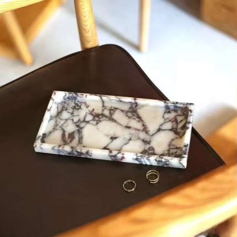 European-Style Luxury Natural Cararra Violet Marble Rectangular Tray, Aromatherapy Candle Holder and Decorative Display Piece fo view 6