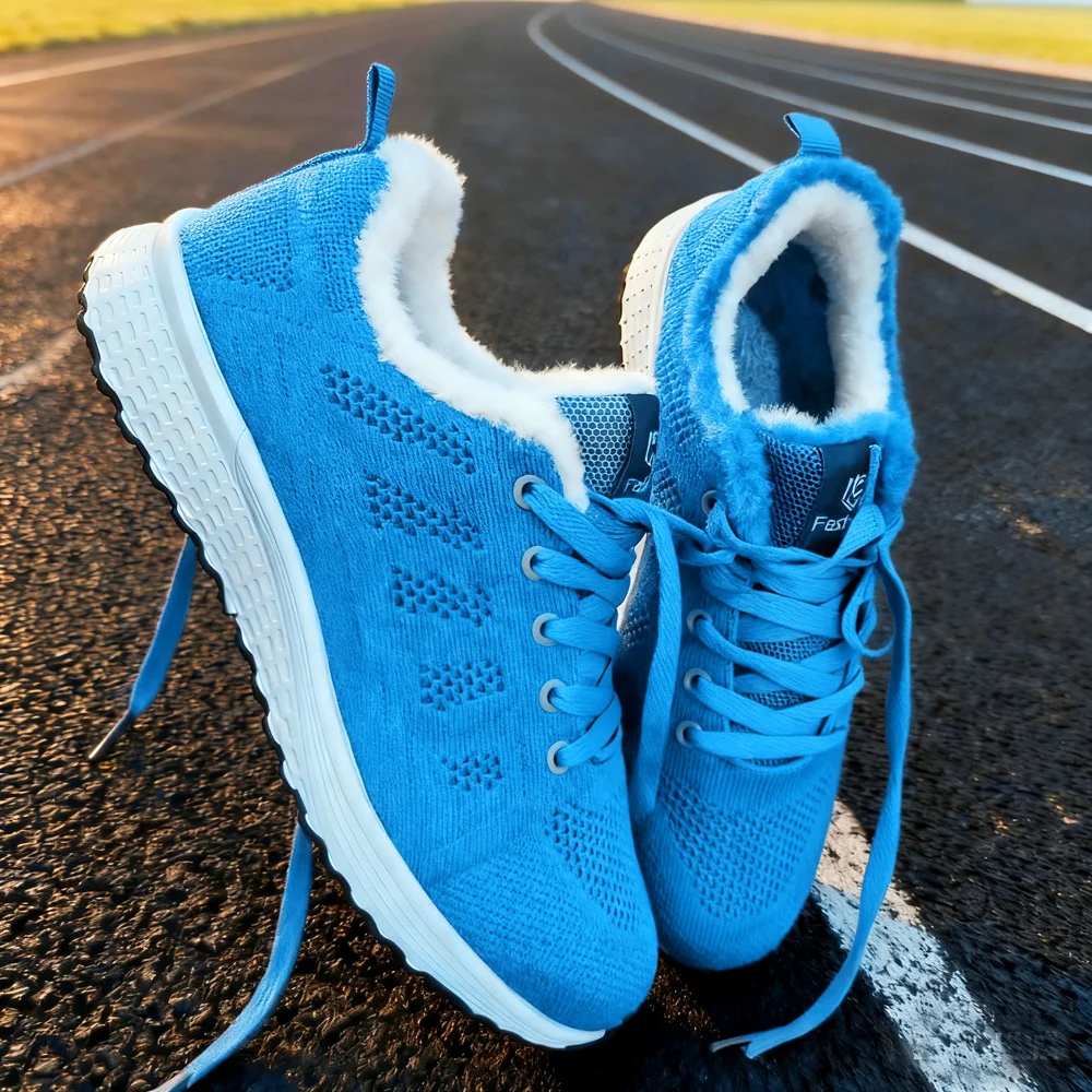 Zapatos planos para caminar de felpa de moda de invierno, zapatos deportivos, zapatos casuales para mujer