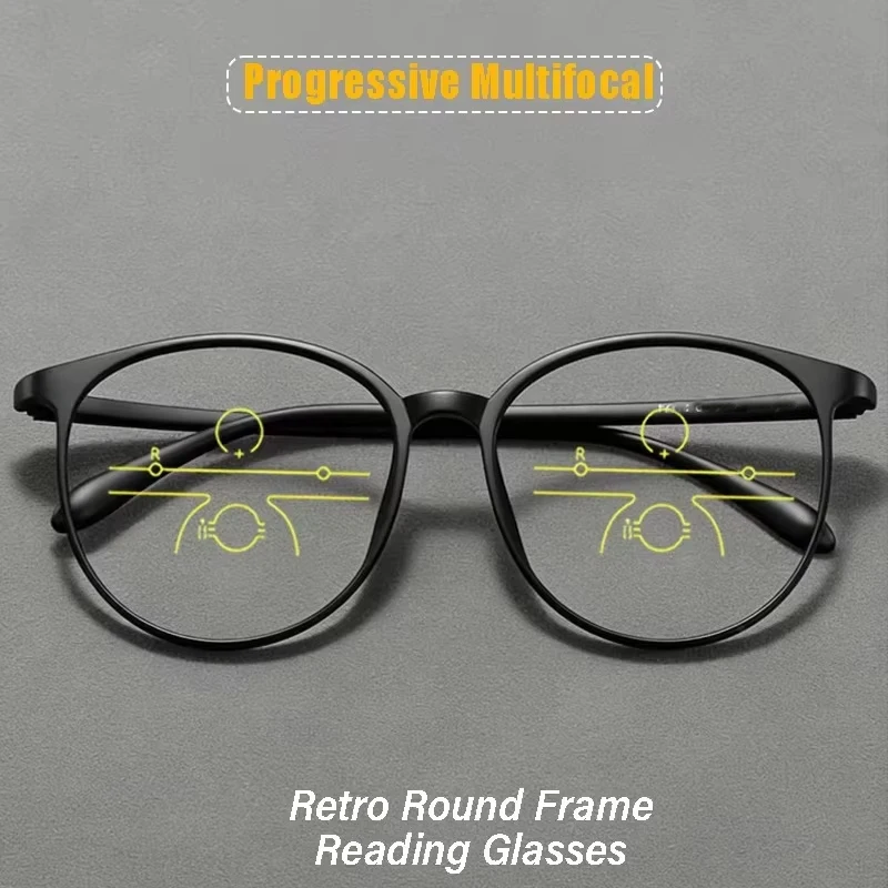 2026 Superflexible Multifokal-Lesebrille für Herren, Anti-Ermüdungs-Computer-Presbyopie-Brille, TR90 Rundrahmen