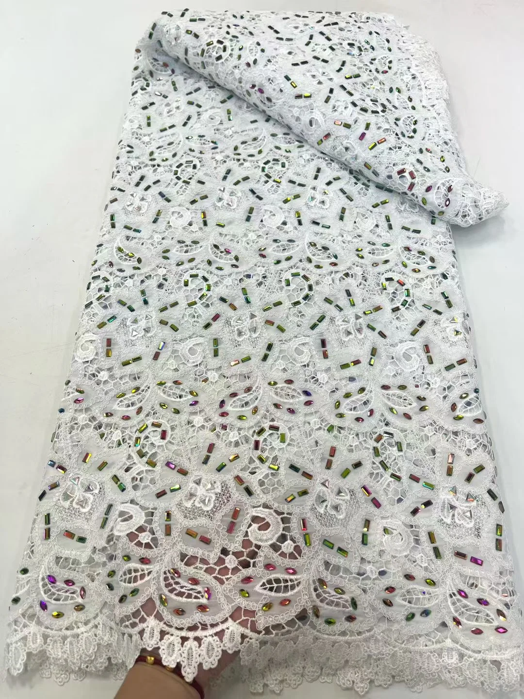 White African Large Jewel Guipure Embroidered Lace Fabric 2026 Luxury Nigerian Rope Lace Fabric Ladies Dinner Dress Sewing