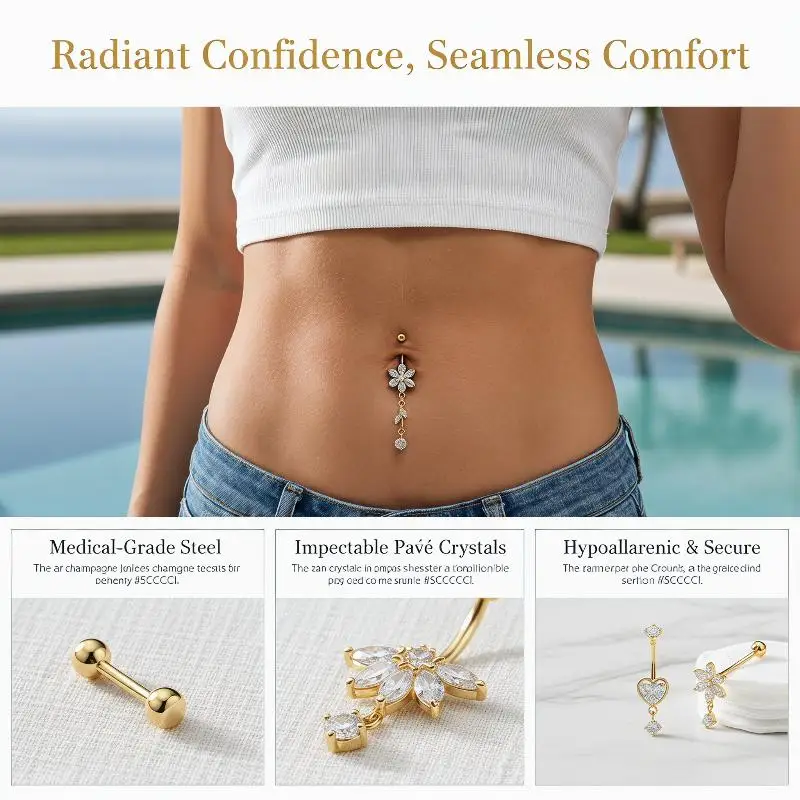 Gold Plated Belly Button Ring With Sparkly Cubic Zirconia Delicate Designs For Daily Wear Beach Trips Parties And Summer Outings