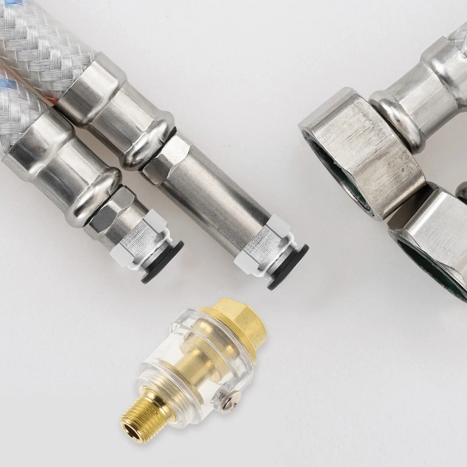 

Мини-маслёнка из латуни и пластика, 14 дюймов, автоматический смазчик для пневмоинструмента, предотвращение ржавчины и коррозии, увеличение срока службы пневмоинструмента