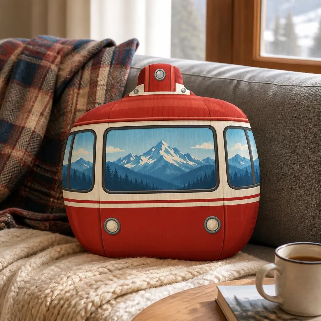 Mountain Cable Car Pillow Alpine Gondola Cushion Shaped Stuffed Decorative Throw Pillow Travel Gift Sofa Accent Home Decor
