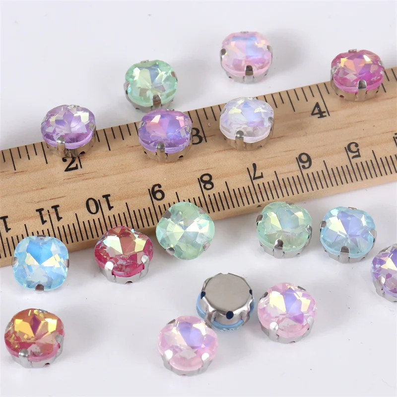 Glitter Crystal Glass Rhinestone with Sliver Claw Flatback Sew On Stone Dress Shoes DIY Accessories Crafts