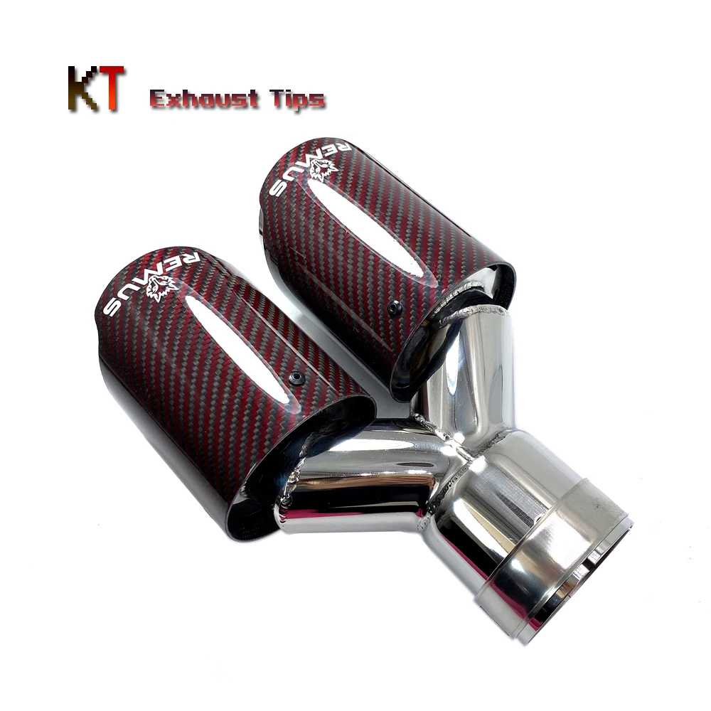

1Pcs Remus Car Accessories Gloosy Carbon Fiber Dual Red Exhaust Tip Tailpipe Muffler Tip Exhaust System Auto Tools for All Car