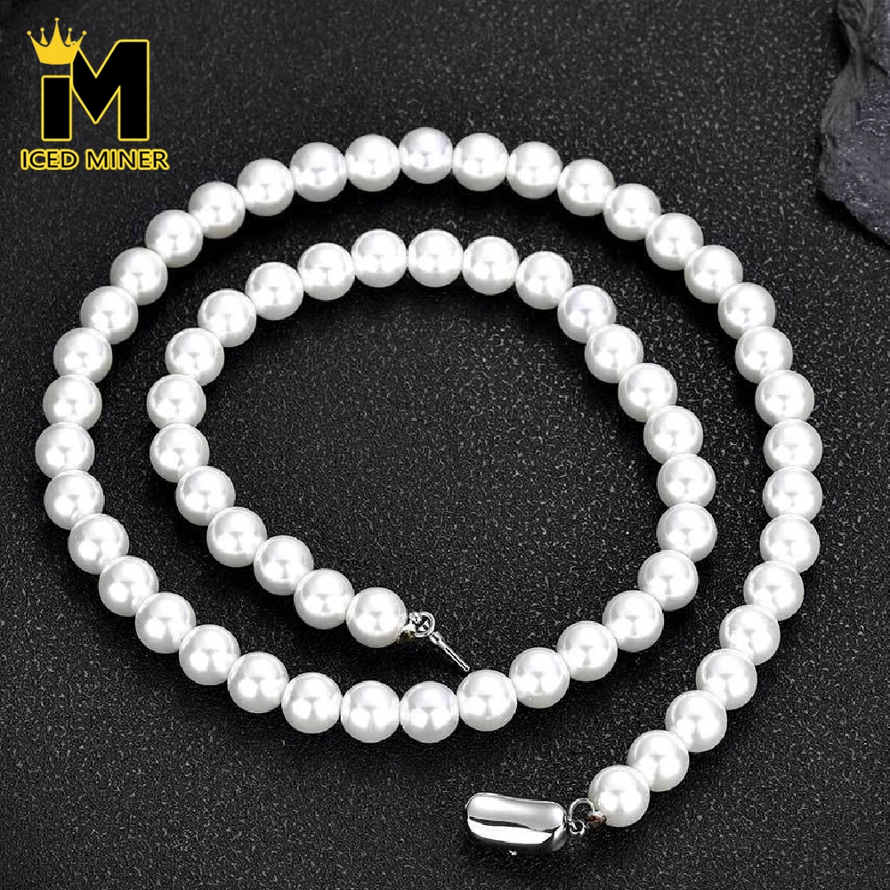 

Icedminer 8mm Nice White Pearl 316L Stainless Steel Link Chain Necklaces For Women Men Chain Hip Hop Jewelry Free Shipping