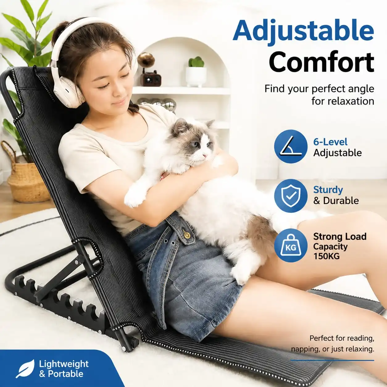 Adjustable Breathable Fabric Backrest Sofa for Elderly & Bedridden Users – Foldable Home Care Seat
