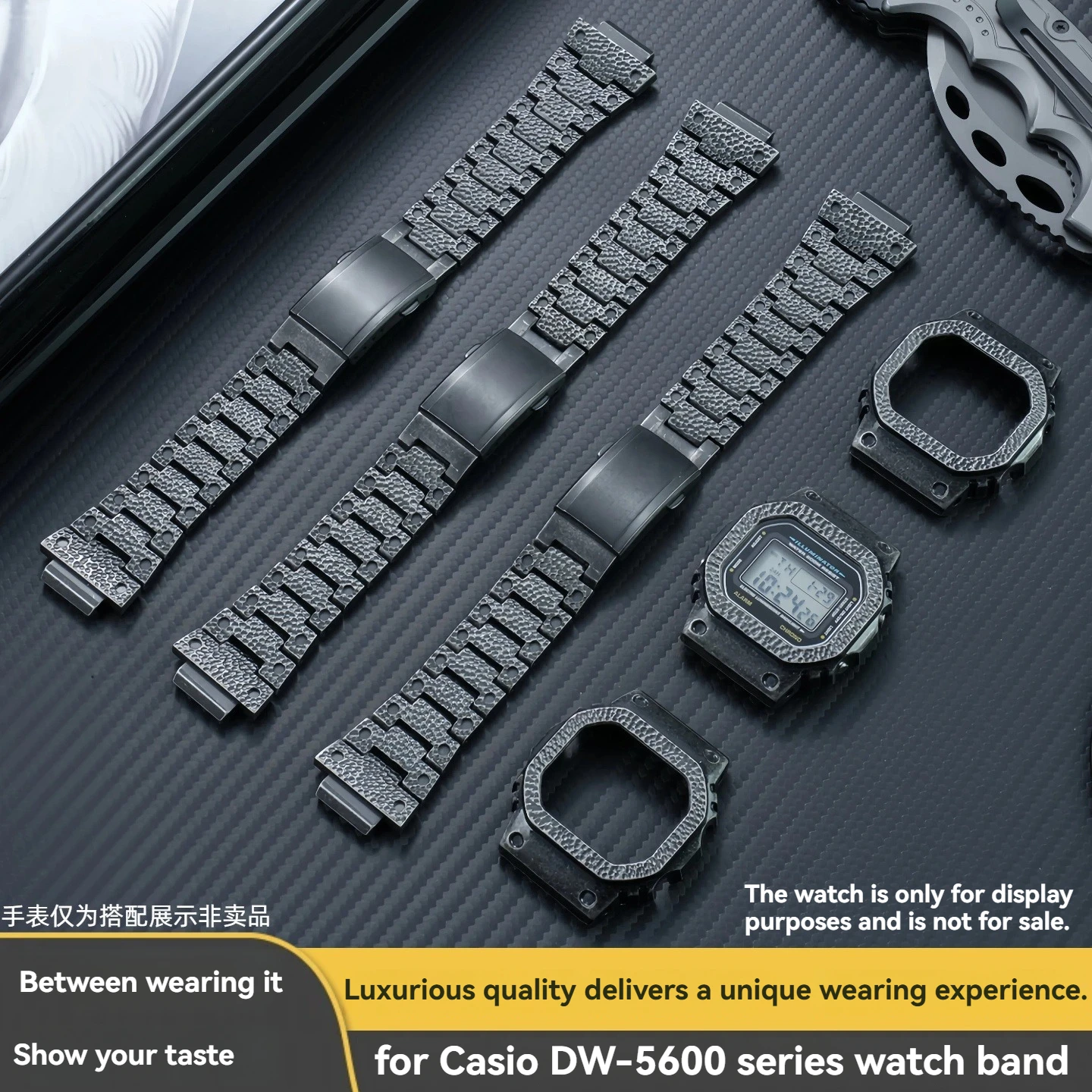 Titanium/Stainless Steel Mod Kit for Casio G-Shock DW5600/GW-B5600/GA2100/GMW-B5000 | Hammer Pattern Bezel & Metal Strap Upgrade