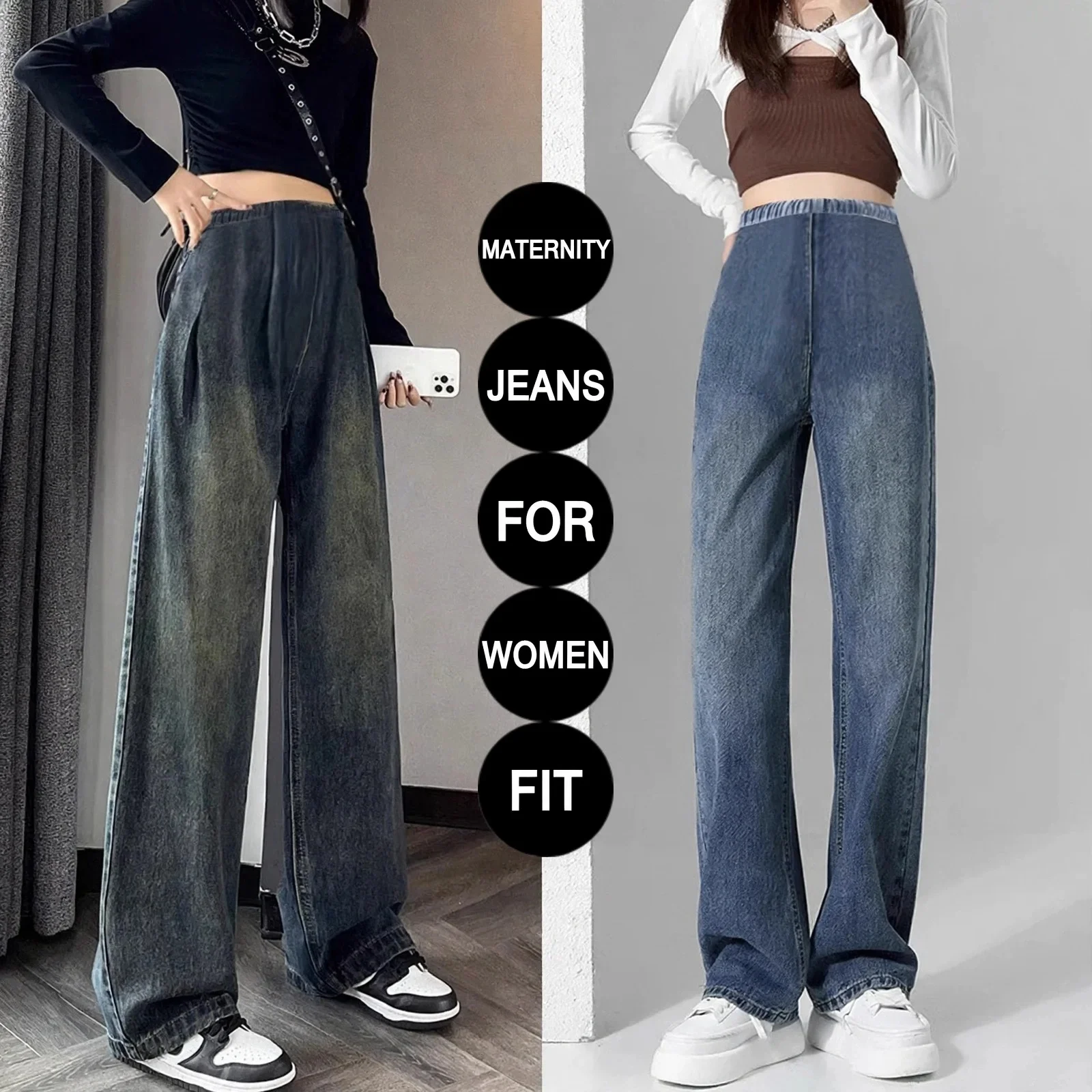 Maternity Jeans Belly Support Straight Wide Leg Plus Size Pregnant Women Spring Autumn Winter Summer Travel Casual Daily Wear
