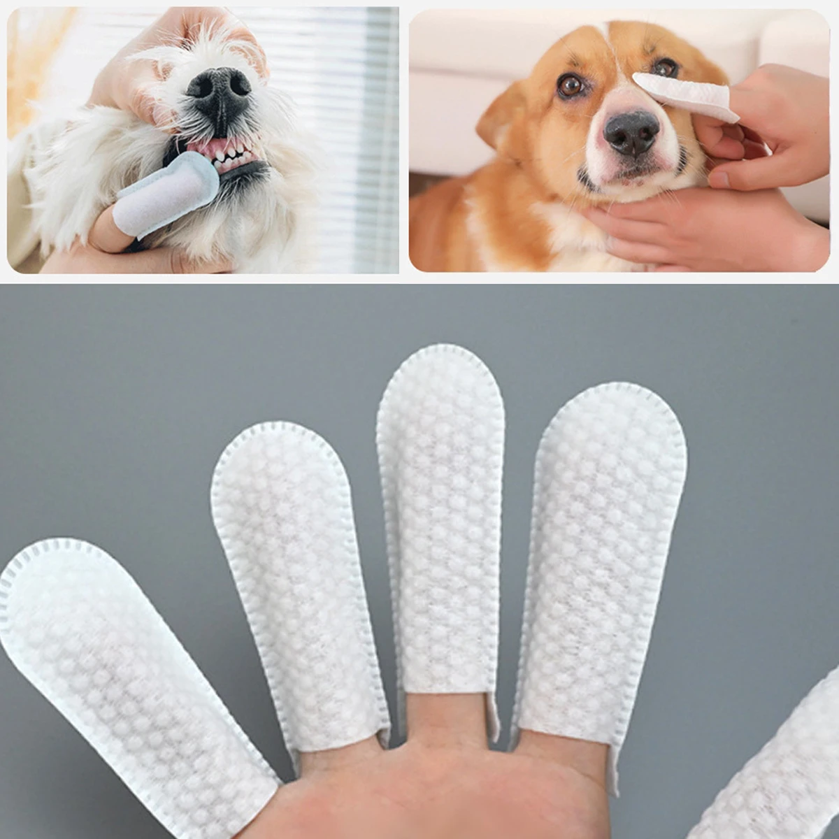 50Pcs/Pack Pet Cleaning Finger Cots Disposable Non-Woven Fabric Wipes Cats Dogs Teeth Ears Eyes Beauty Wipes Pet Supplies White