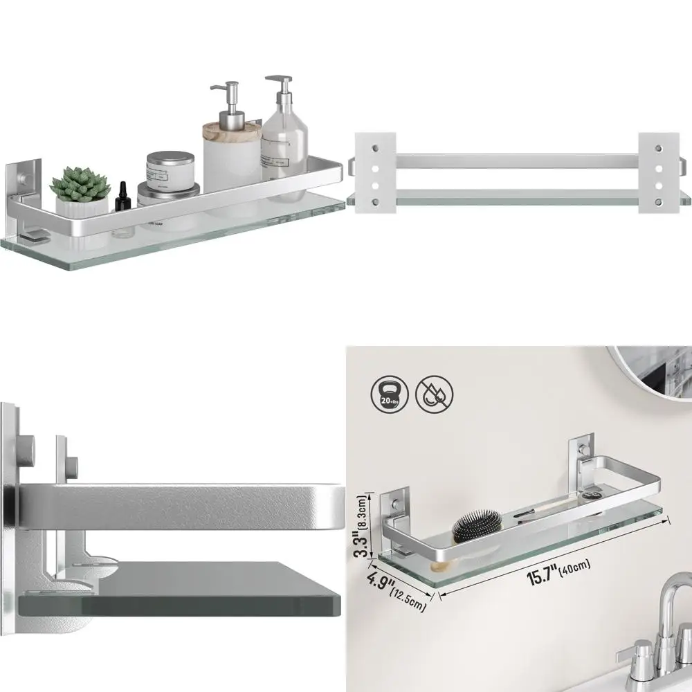 

danpoo настенная полка из прозрачного закаленного стекла, настенный органайзер для ванной комнаты, кухни (матовое серебро)