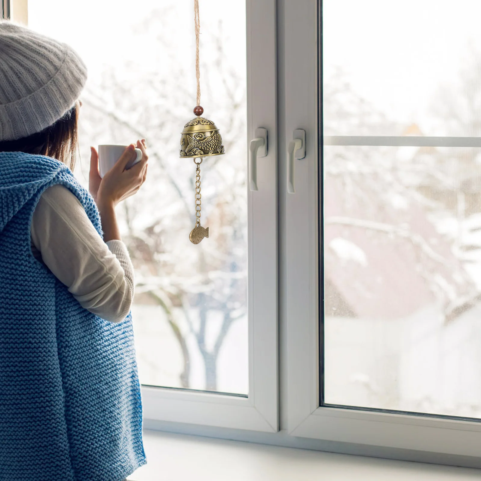 

Alloy Car Wind Bell Vintage Dragon Pattern Hanging Bell Pendant Rotating Decorative Rattle for Home Garden Door Hanging Ornament