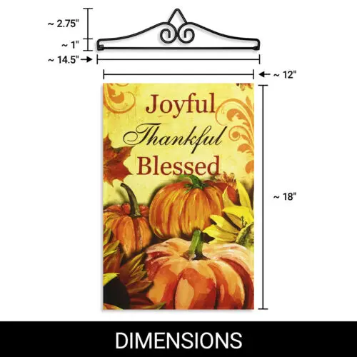 Garden Flag Joyful Thankful Blessed 3 Pumpkins 12x18IN & Hanger Printed Poly