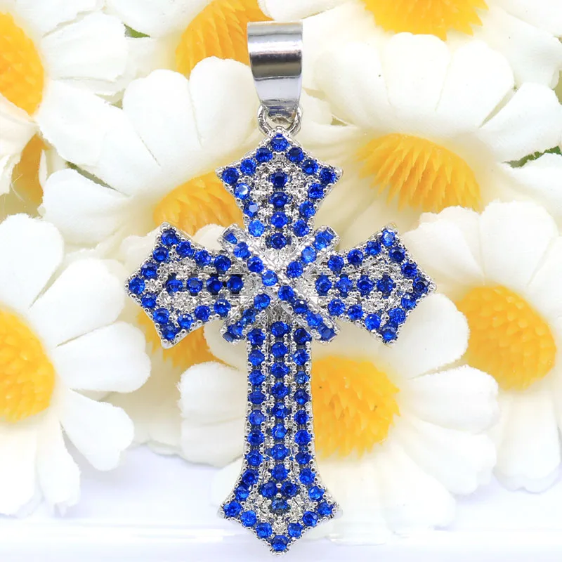 

42x24mm Classic Long Cross Orange Spessartine Garnet Tanzanite Daily Wear Women Silver Pendant
