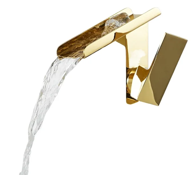 Becola Gold Brass Waterfall Wash Basin With High And Low Faucet For Hot And Cold Water Compatible-Hotel Toilet Home Bathroom