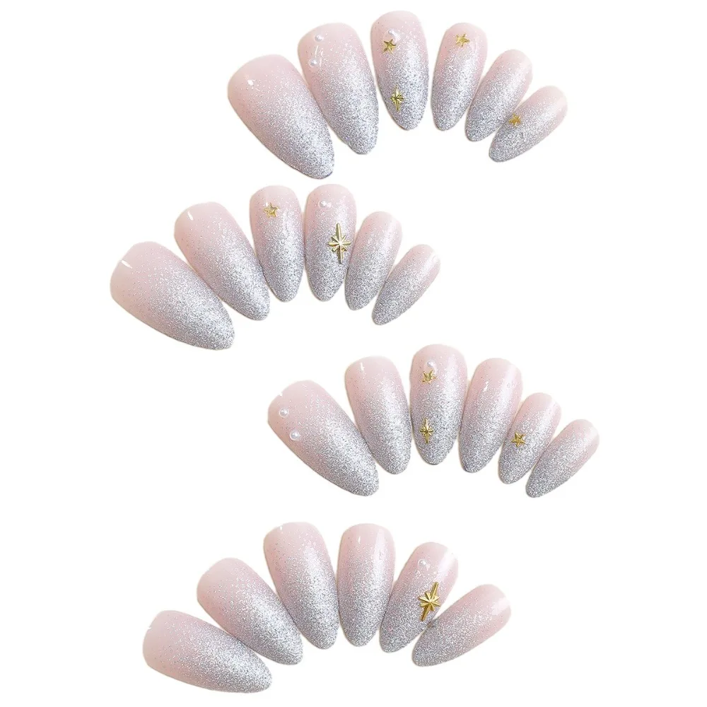 Mode Draagbare Manicure Amandel Nep Nagels Puntige Hoofd Volledige Dekking Valse Nagel Tips Meisje