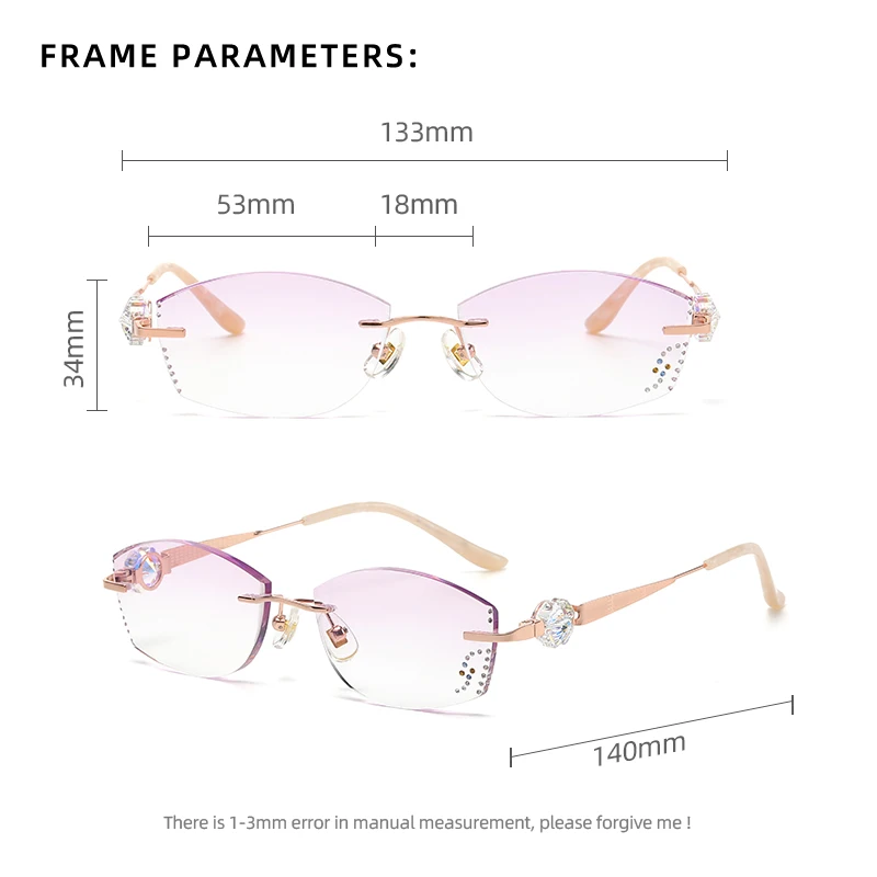 ZIROSAT 9060 Titanium Rimless Diamond Cutting Woman Glasses Frame Optical Prescription Eyeglasses Female Eyewear Fashion