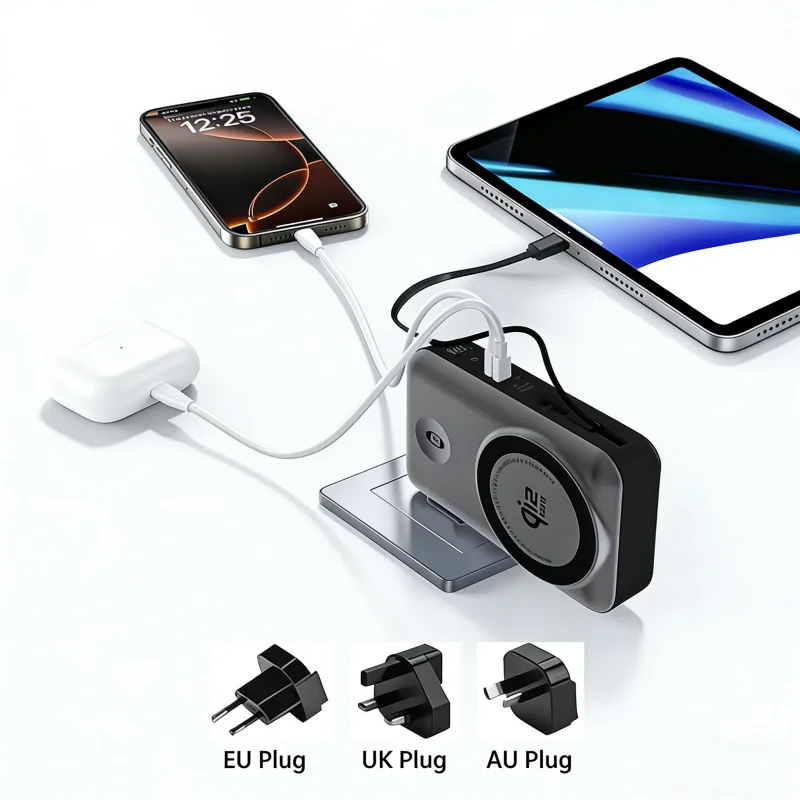 65W GaN PD Charger for Laptop Power Bank Qi2.2 25W Magnetic Wireless Fast Charging for iPhone 17 iWatch Powerbank with AC Plug