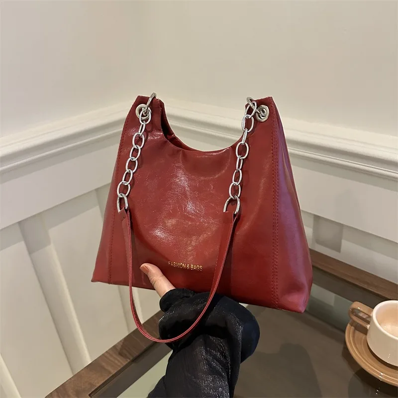 

Fashion Chain Soft Pu Leather Shoulder Bag Retro Crossbody Bag Casual Portable Bucket Bag