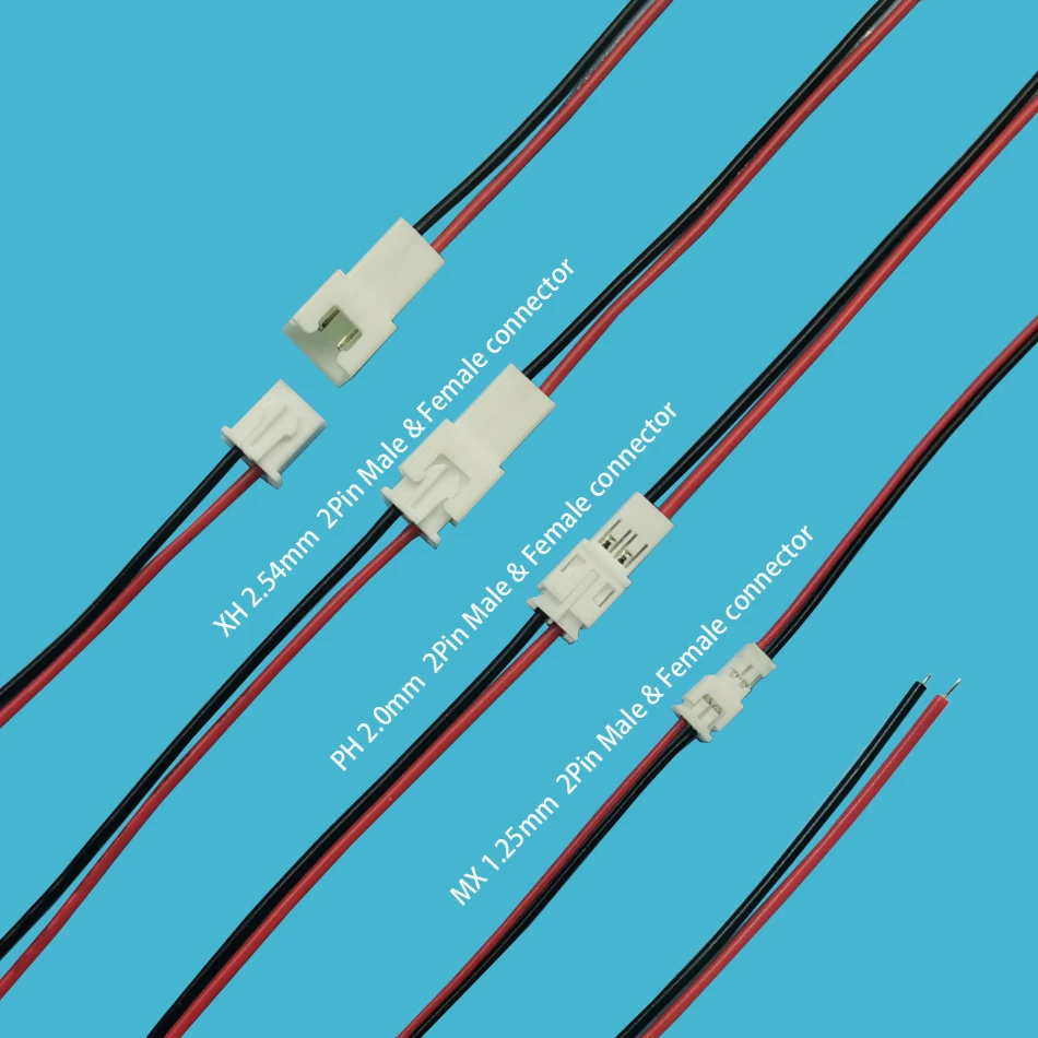 5/10Pairs Mini Micro MX 1.25mm / PH 2.0mm / XH 2.54mm Pitch 2 Pin Male Female Plug Connector With Wire Cables 10cm