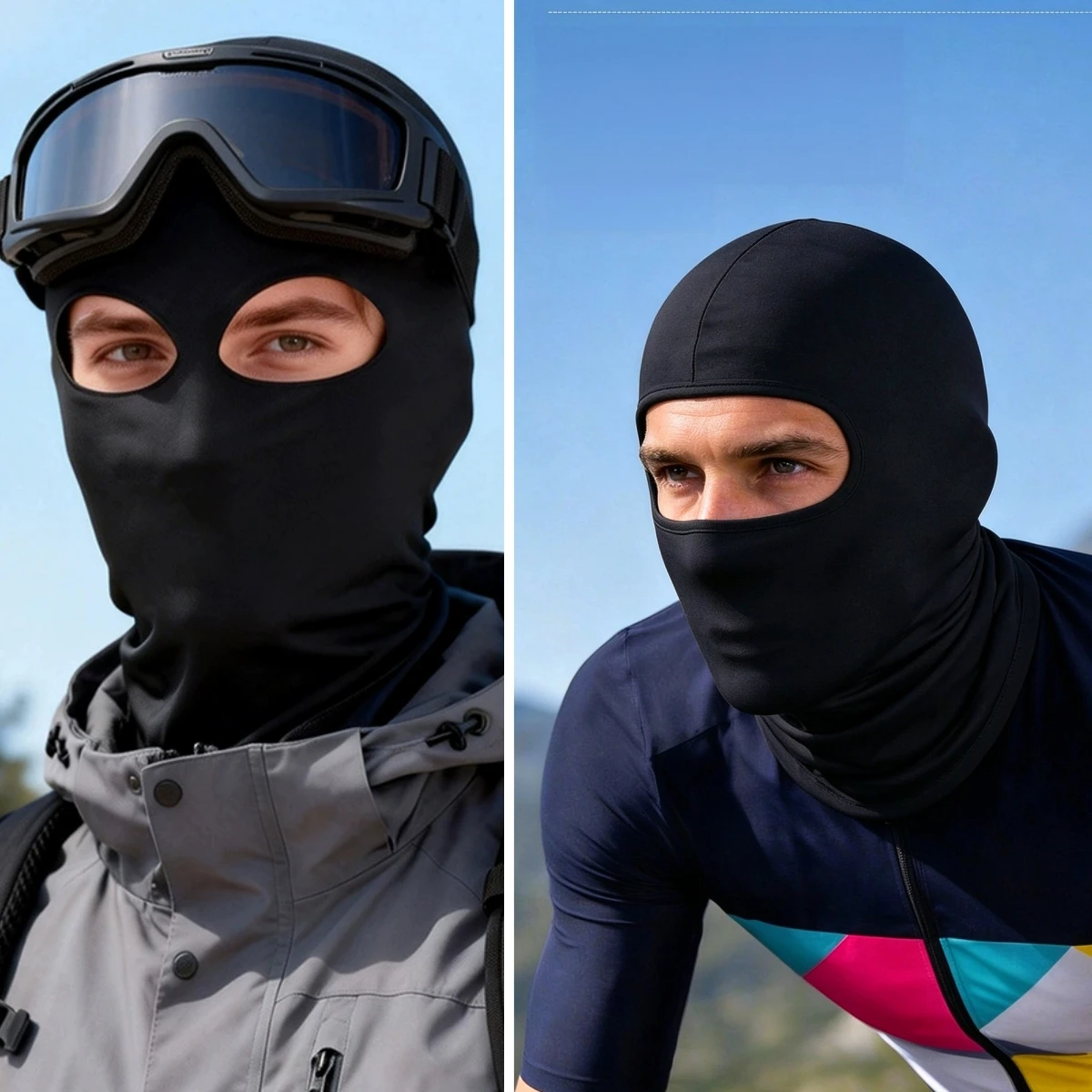 Black Full Face Balaclava Cap UV Protection No Hole Cover for Women Men Motorcycle Bike Ski Multi-Hole Design Sun Shield