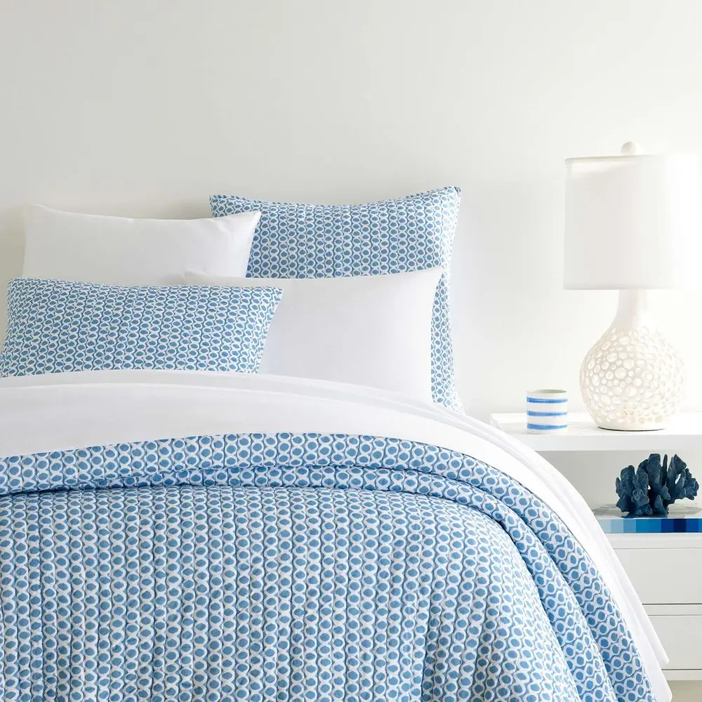 

Tyler French Blue Quilt, Full Queen Size, Blue Graphic Pattern