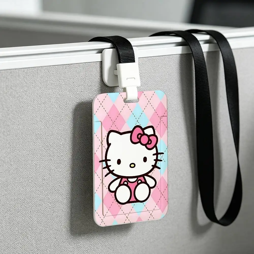 H-Hello Kitty Print Card Printed Tag Holder With Detachable Lanyard, Business Employee ID Card Holder view 4