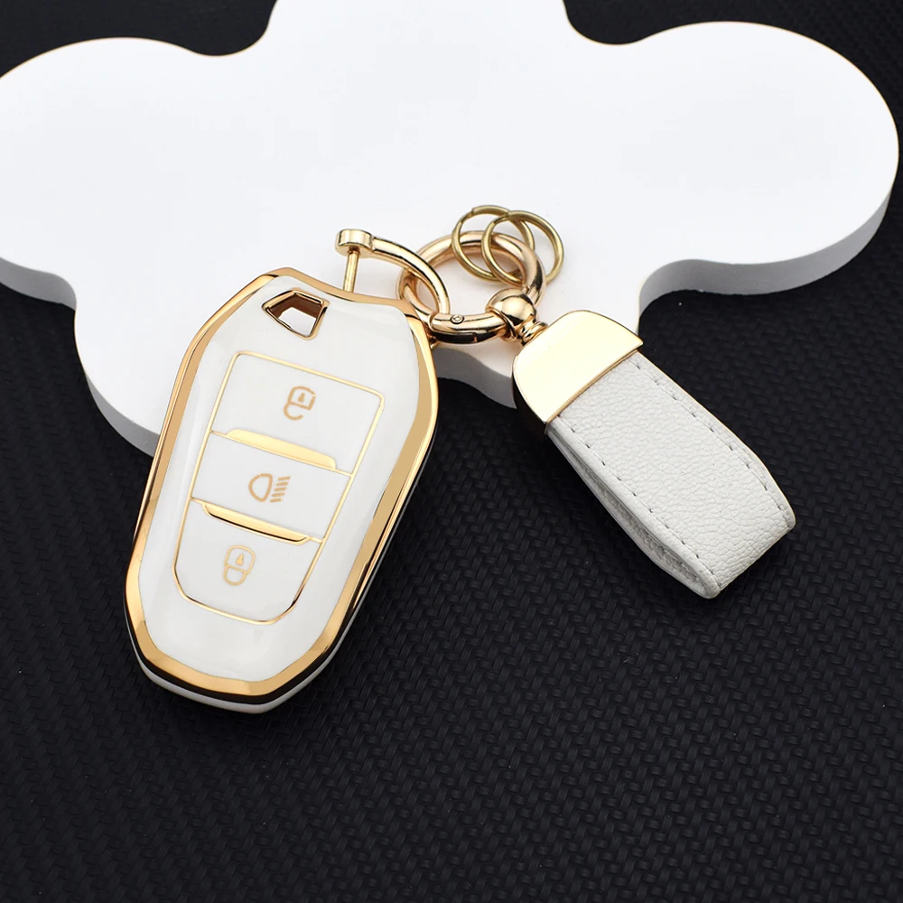 حافظة مفاتيح السيارة الأنيقة الناعمة من مادة البولي يوريثان + سلسلة مفاتيح لسيتروين DS3 DS5 C3 C4 C3 XR | بيجو 3008 4008 5008 308 508 حقيبة واقية #6