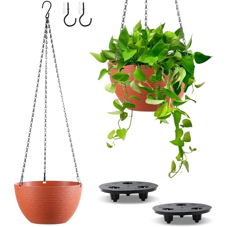 

Set of 2 8 Inch Self Watering Hanging Planters for Indoor Outdoor Plants Light Textured Hanging Baskets Flower Pots with Draina