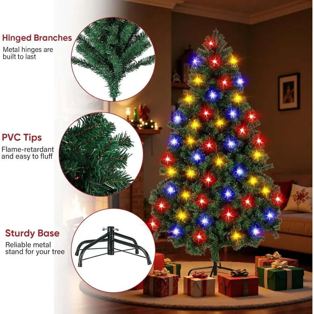 شجرة عيد الميلاد من شجرة التنوب المضاءة مسبقًا بطول 6 أقدام مع 350 مصباح LED و1000 نصيحة لديكور المنزل والخارج والمكتب