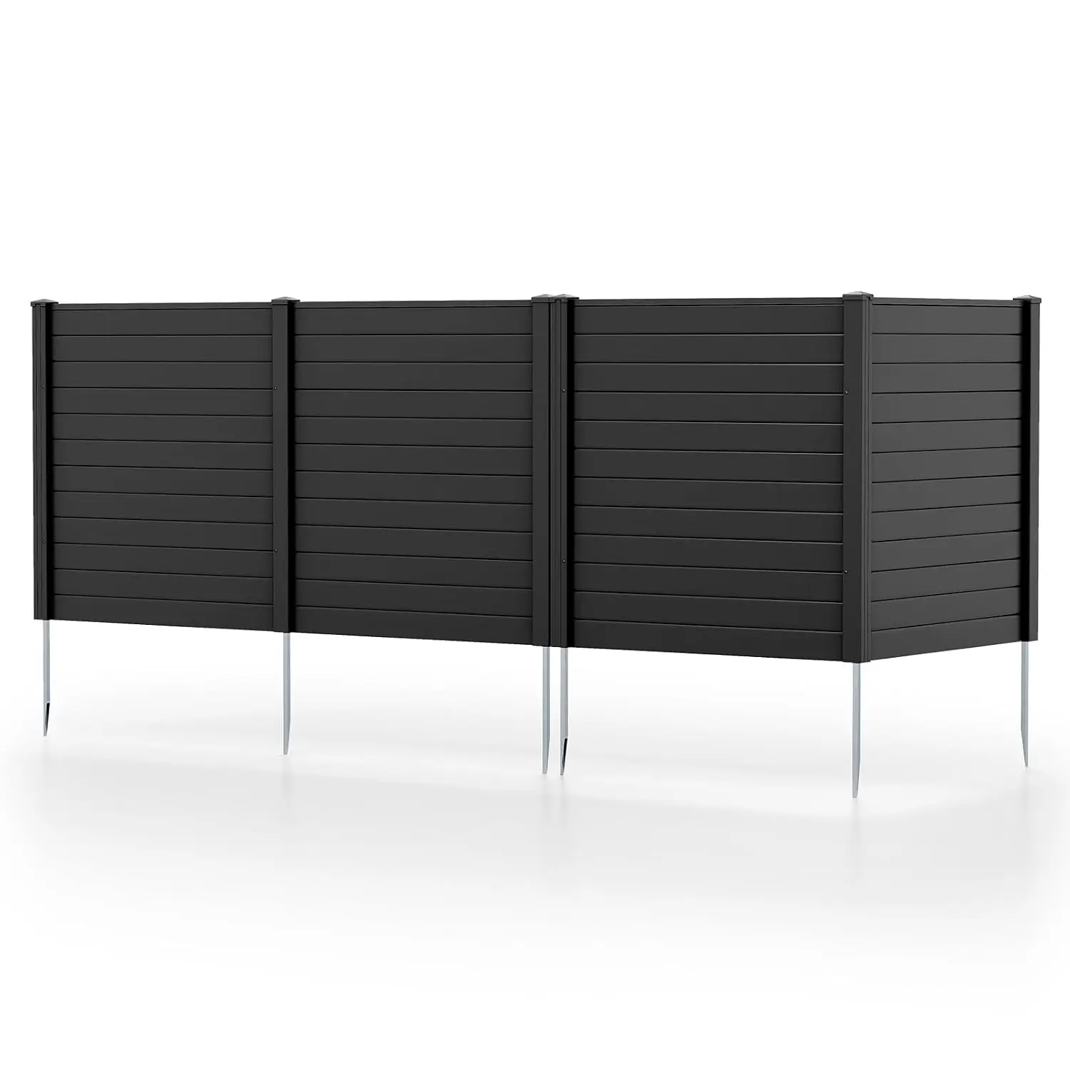 4 Panels Black Air Conditioner Fence with 6 Metal Stakes, Customized
