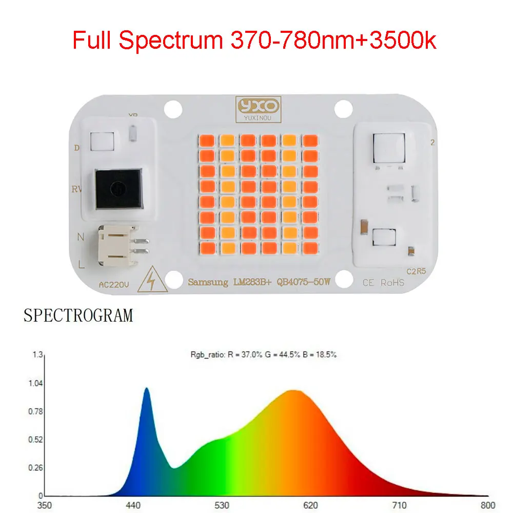 Sam-ng Quantum LED Grow Light LM283B+ Diode Full Spectrum DOB COB 50W LED Grow Chip 3500K 660NM 395NM For Indoor Plant Seeds