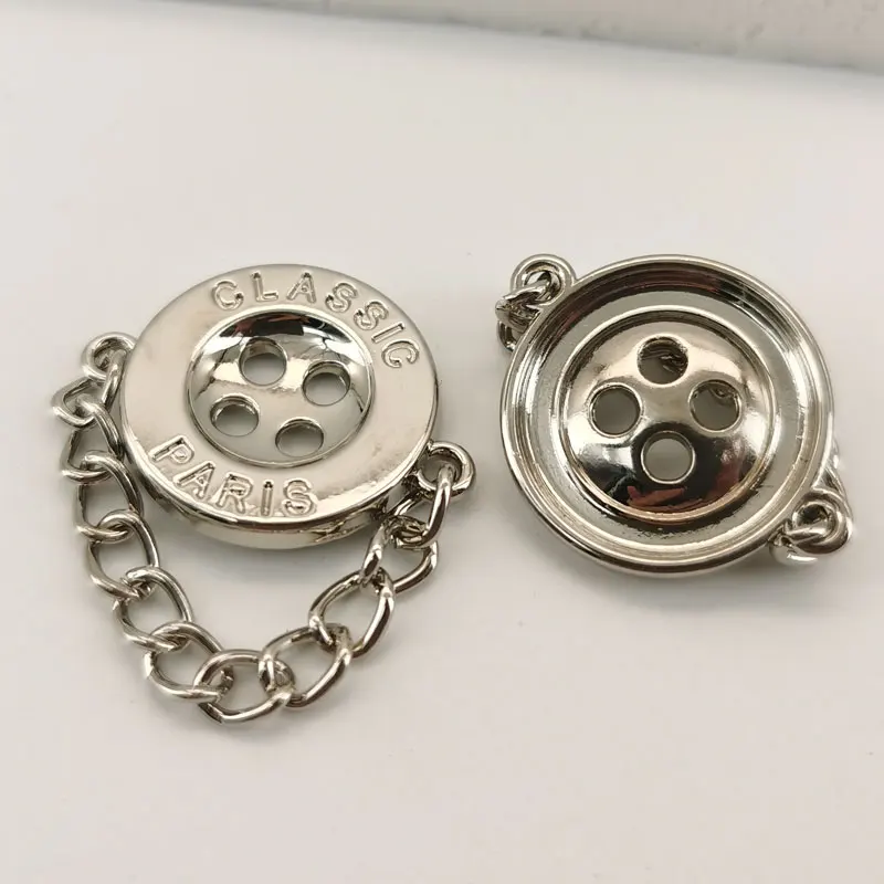 Kette vier Augen Metall Kleidung Knopf Manschette Jacken Mantel DIY Näh zubehör Dekor Runde Luxus Näh knöpfe Großhandel 6 stücke – Detail 3