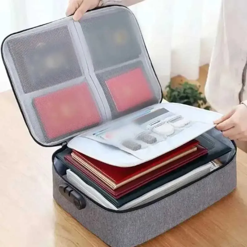 2 Layers Document Storage Bag Multifunctional Waterproof File Organizer Large Capacity Storage Bag With Password Lock