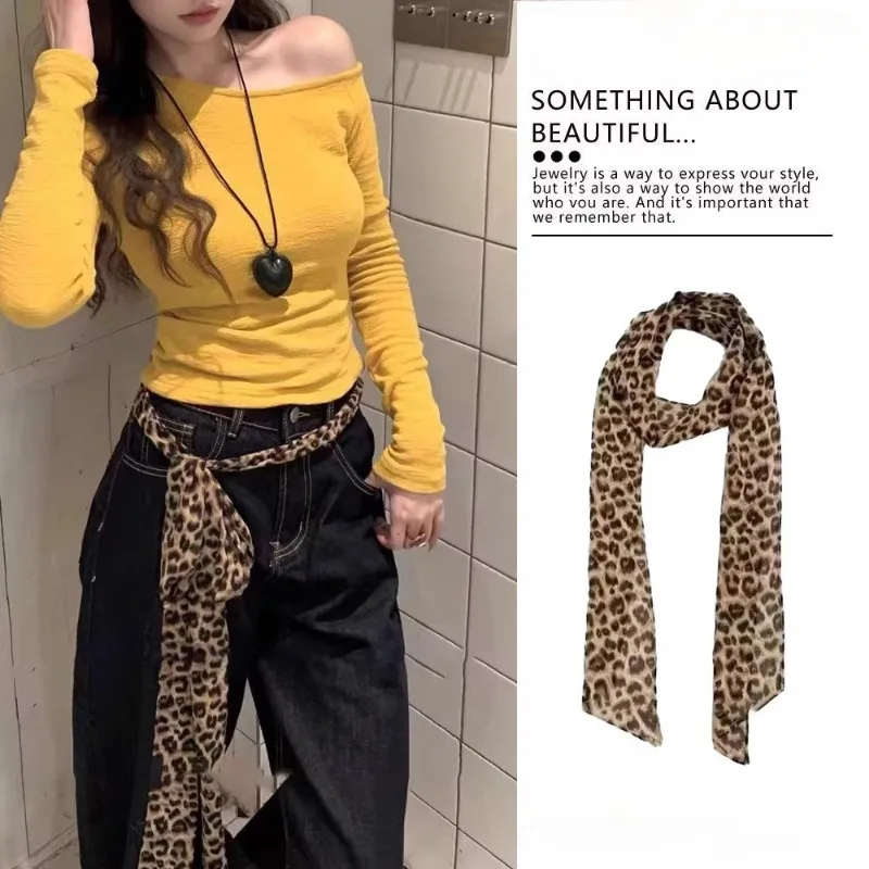 180 سنتيمتر الحلو الشرير الفهد الشريط وشاح تنوعا طبقات حزام الرقبة Y2K الشارع الشهير المختنق وشاح قابل للتعديل الخصر التعادل للسراويل #2