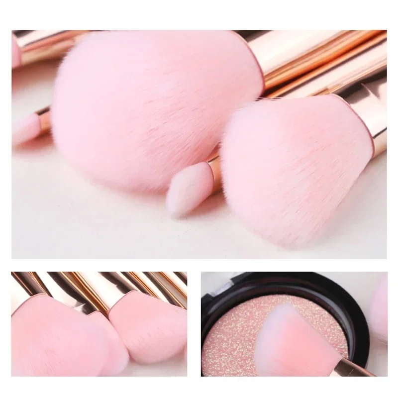 Juego de brochas de maquillaje cosméticas rosas, 10 Uds., corrector profesional, mezcla de pelo sintético suave, colorete, base, brocha para ojos, herramienta de maquillaje