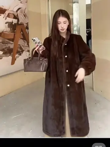 Chinese Style Vintage Lady Elegant Mink Fur Coat X-long Turtleneck Women's Faux Fur Outwear Luxury Female Double-breasted Jacket