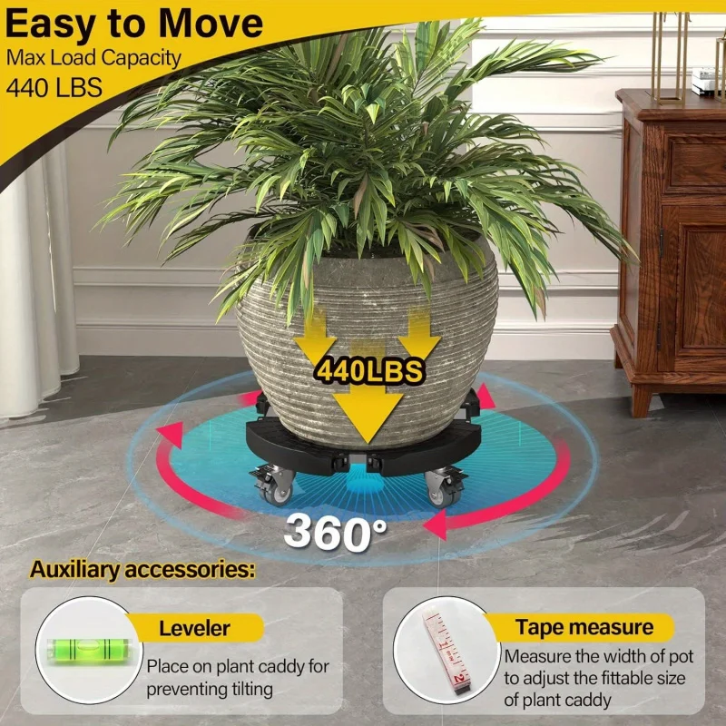 1pc Adjustable Heavy Duty Plant Stand with Wheels - 15-22 Inch Plant Stand with Lockable Universal Wheels, 440lb Load Capacity M