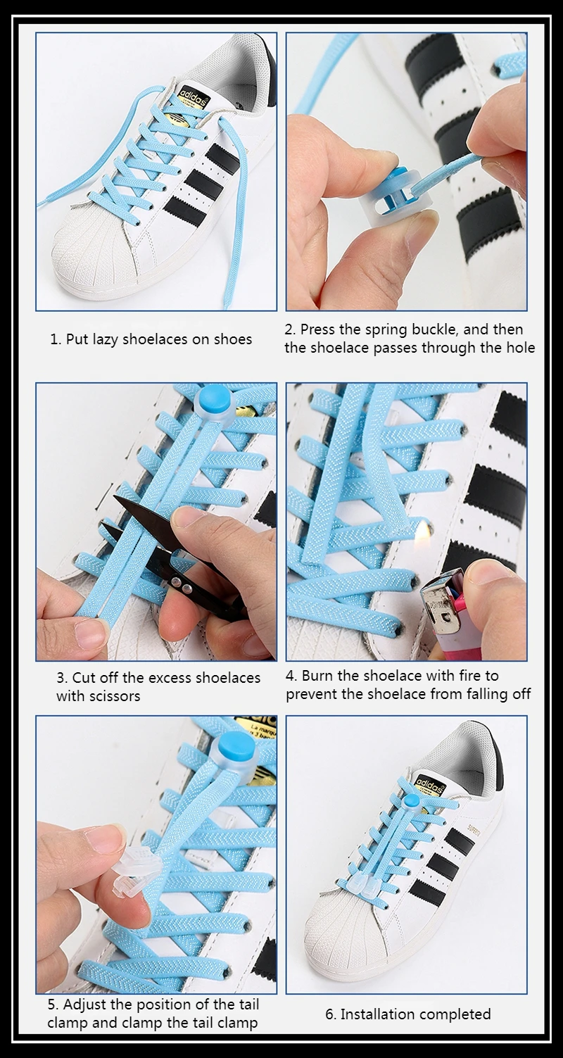 1 Paar elastische Schnürsenkel, flache Schnürsenkel mit Druckknopfverschluss, ohne Krawatten, einfach zu installieren, schnell anzuziehen und zu entfernen, Lazy Shoes Lace – Detail 8