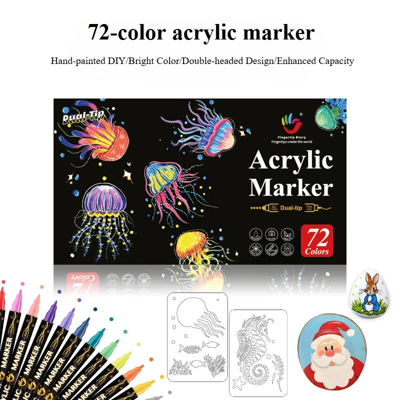 72-color Double-headed Acrylic Marker Water-based Stackable Color for Stone Glass Ceramic Plastic Wood Hand-painted DIY Graffiti