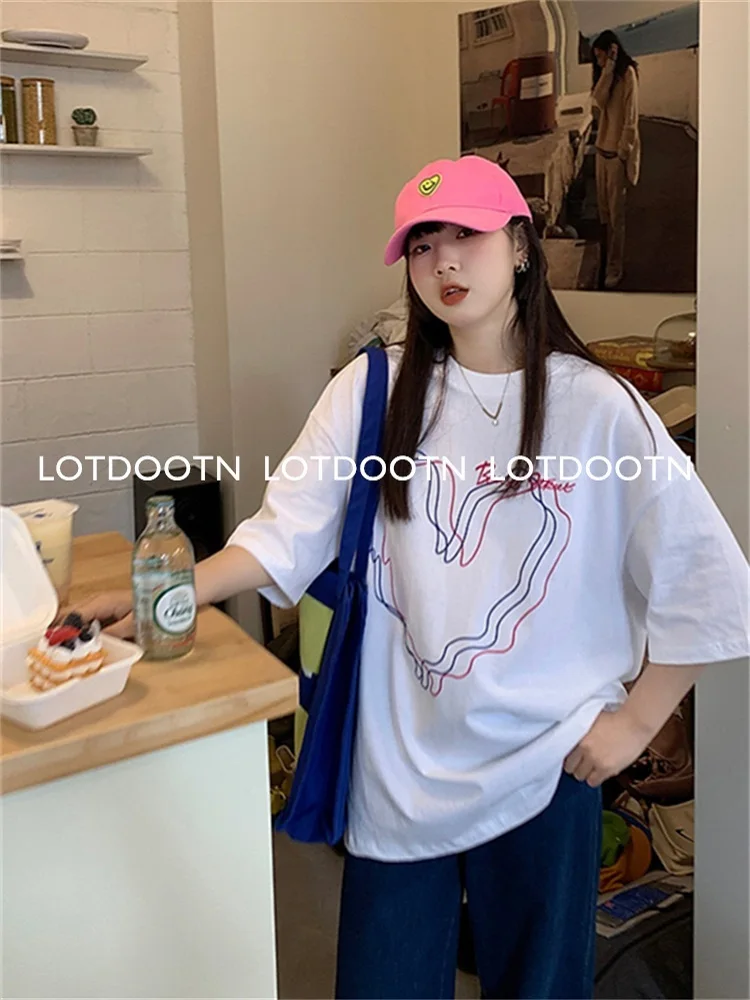 LOTDOOTN Couple Tees Summer Y2K Tops Graphic Print Cotton Harajuku Top Unisex Vintage Tee Casual Streetwear Short Sleeve T-shirt