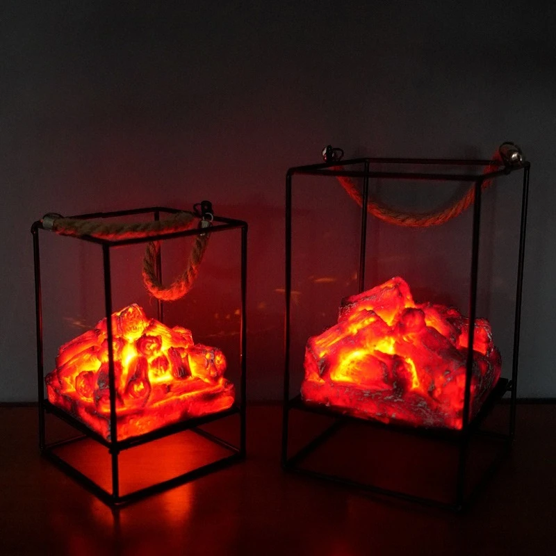 1pc European-style Charcoal Flame Lamps LED Decorative Lamps Ironwork Ornaments Christmas and Halloween Scene Decoration Props