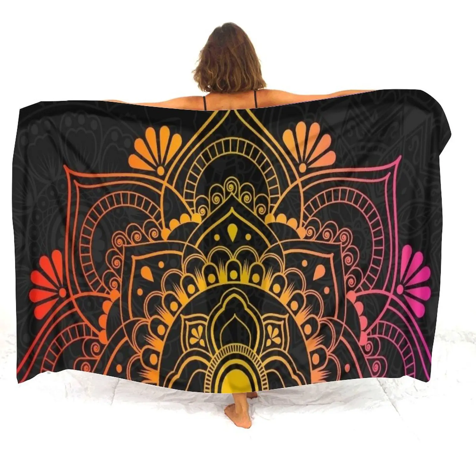 Tax Free Summer Seaside Costume da bagno da donna Scialle Cappotto Mandala Sarong Tessuto morbido Design con motivo artistico retrò Grembiule intero