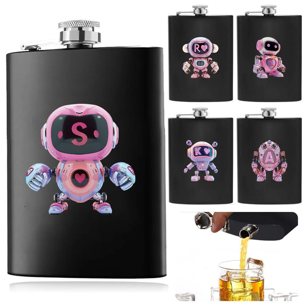 

Black Stainless Steel Hip Flask Pressure-Resistant Large-Capacity Flask Whisky Storage Container Robot Letters Pattern